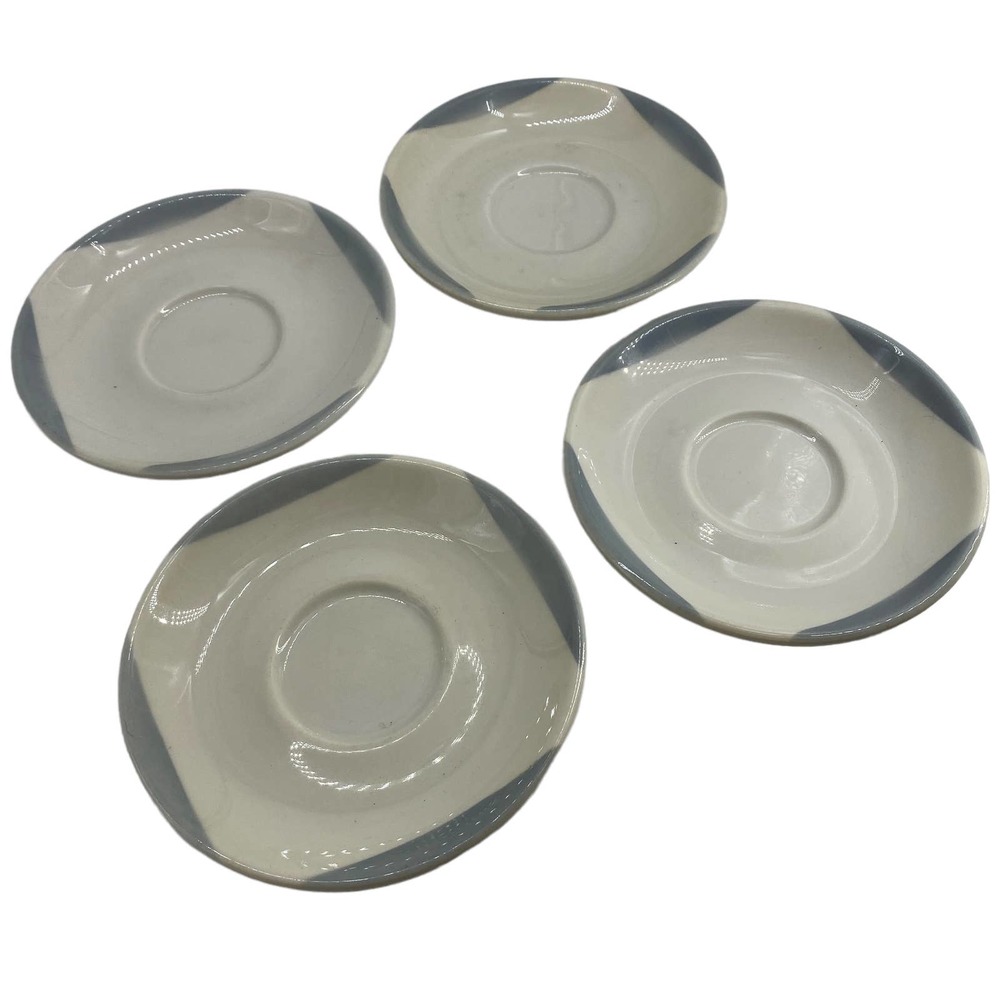 Syracuse China U.S.A. Cadet Gray and Cream Saucers Set of 4 Restaurant Ware